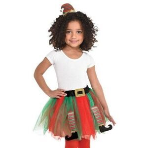 Amscan Christmas Elf Costume Kit Tutu Dress with Headband Child Size S 4-6